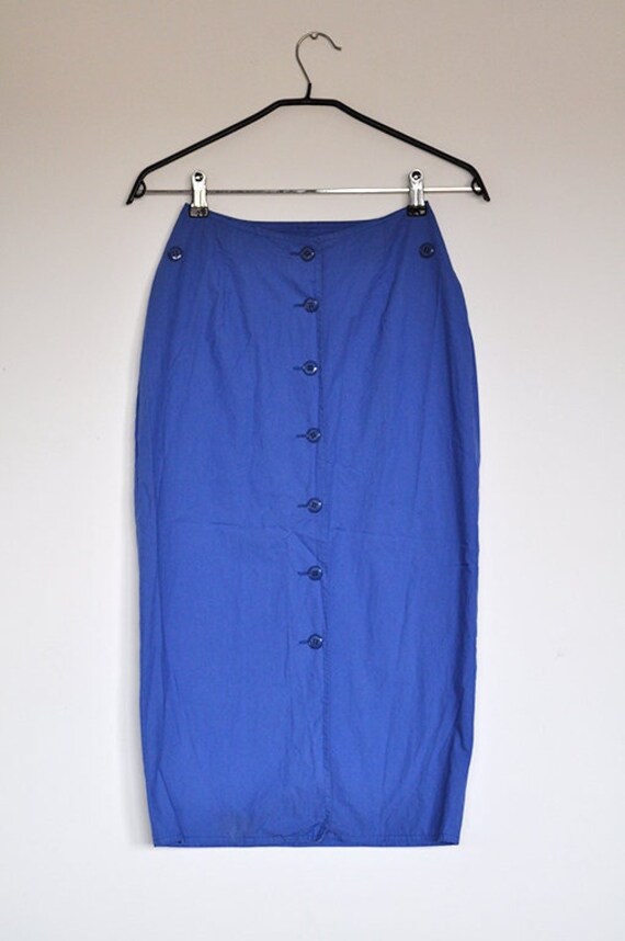 Vintage Blauer Hohe Taille Midi Bleistift Rock von BoBoVintage