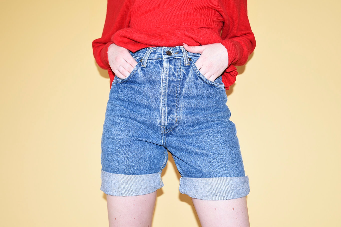 Vintage Blau-Denim Hohe Taille Shorts von BoBoVintage