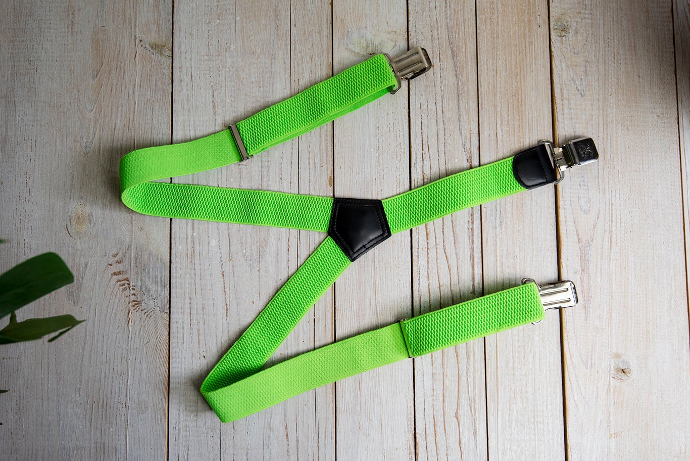 Vintage Breite Neongrüne Clip-On-Hosenträger Mit Verstellbaren Hosenträgern von BoBoVintage
