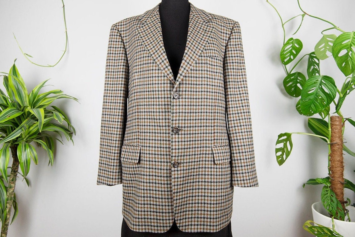 Vintage Cerutti Grau Braun Karierter Woll Blazer von BoBoVintage