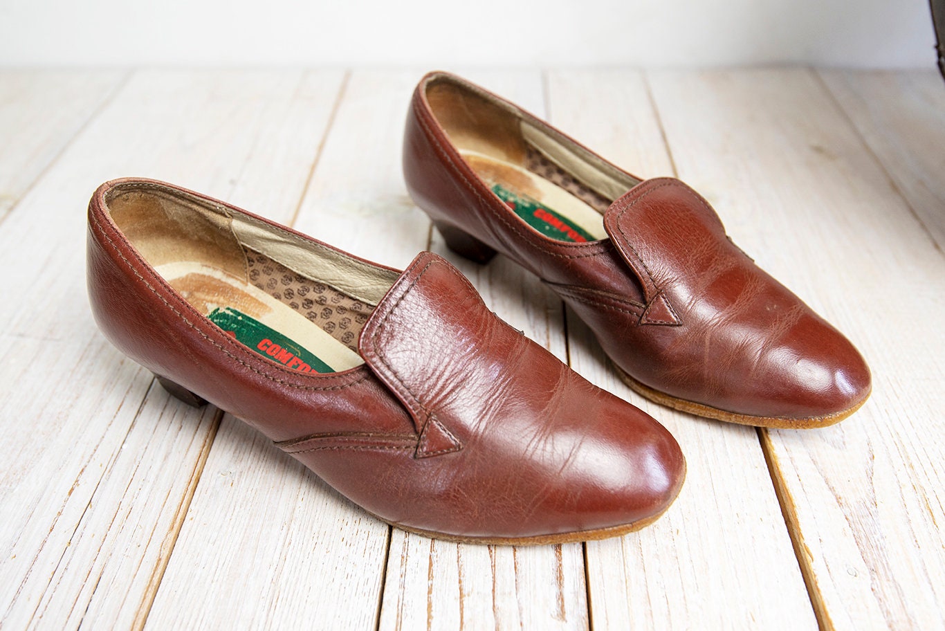 Vintage Cognac Braun Leder Damen Loafers Vintage Cognac Braun Leder Damen Loafers von BoBoVintage