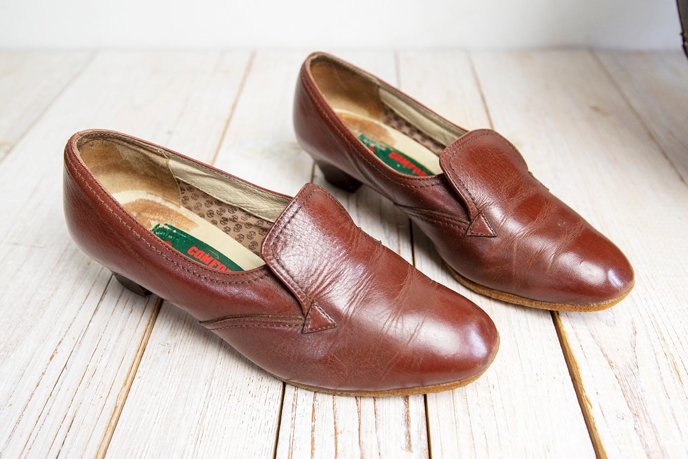 Vintage Cognacbraune Damen-Loafer Aus Leder von BoBoVintage