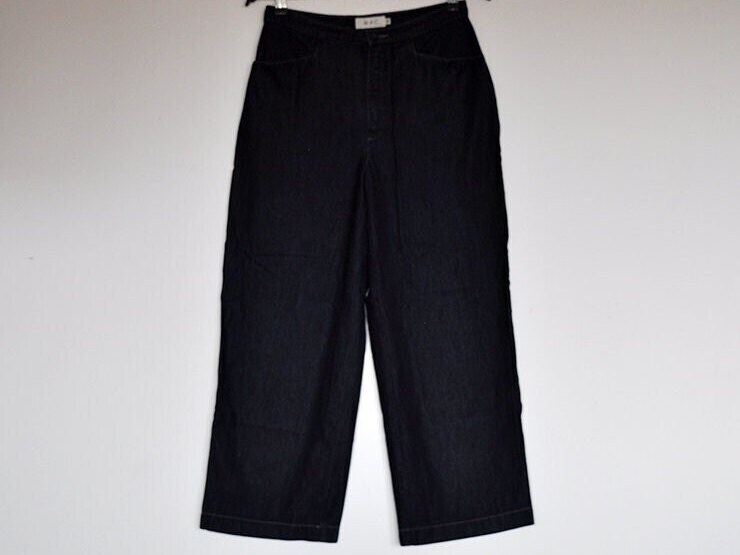 Vintage Dunkelblau Denim Hohe Taille Kurze Hose Mit Weitem Bein von BoBoVintage