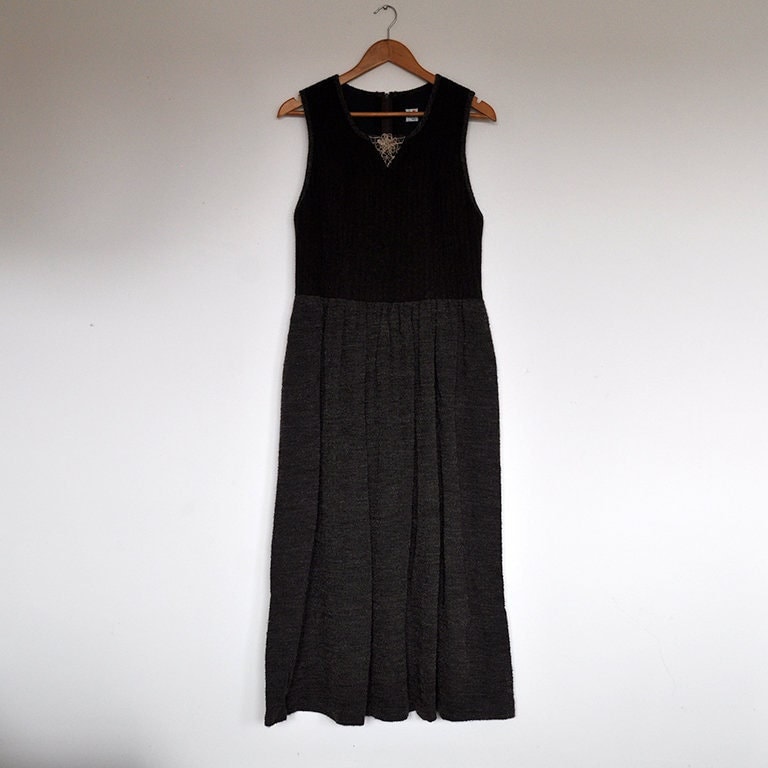 Vintage Folk Braun Stricken Ärmellose Maxi Kleid von BoBoVintage