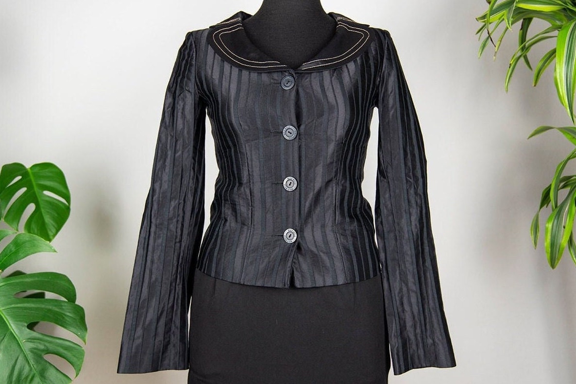 Vintage Glänzende Schwarz Gestreifte Blazer Jacke von BoBoVintage