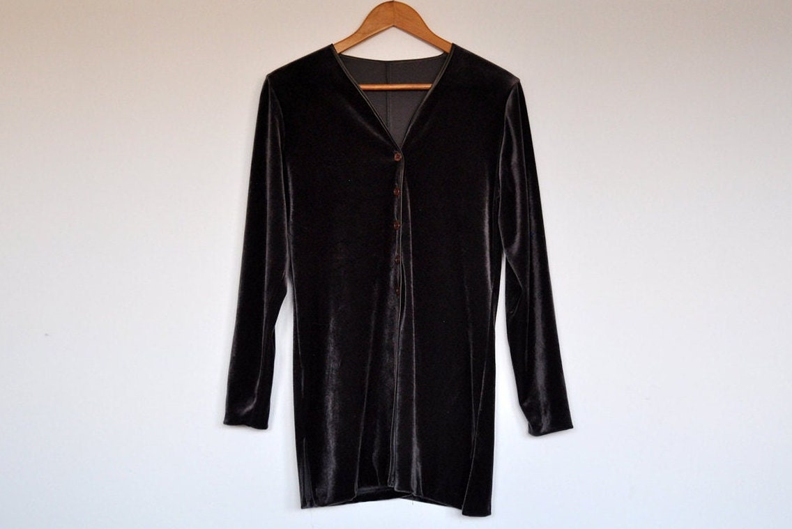 Vintage Graue Samt Lange Strickjacke von BoBoVintage