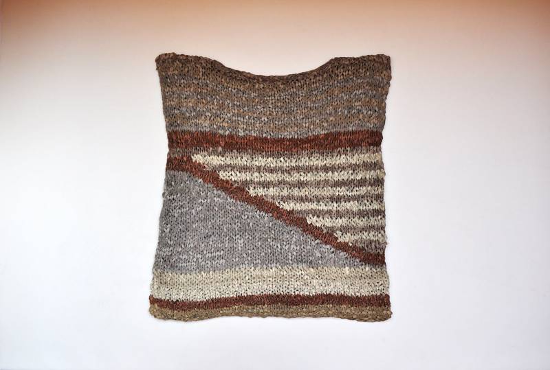 Vintage Hand Stricken Erdtönen Gewebte Leder Pullover Weste von BoBoVintage