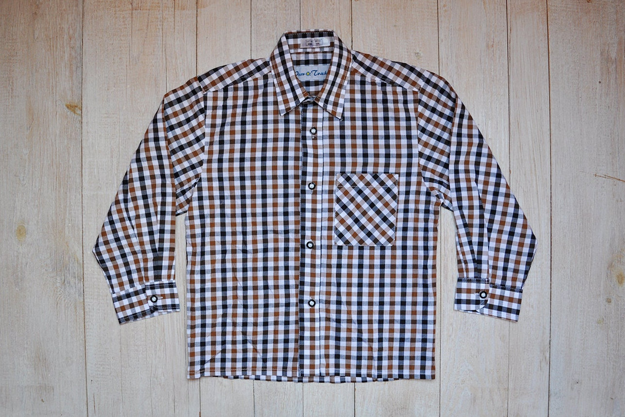 Vintage Jungen Karo Baumwolle Knopfleiste Langarm Hemd Mit Kragen von BoBoVintage