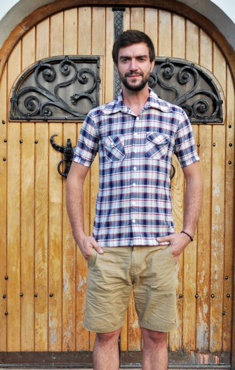 Vintage Kariertes Kurzarm Button Down Oxford Hemd von BoBoVintage