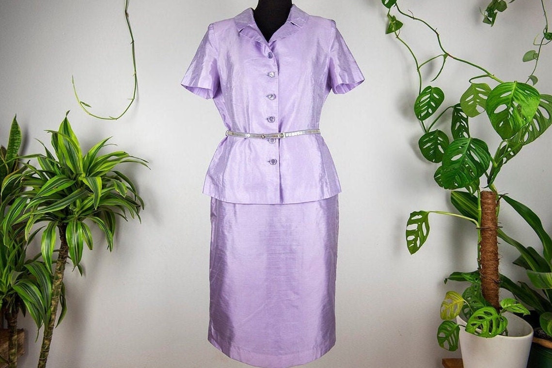 Vintage Lavendel Lila Seidenrock Und Blusenkleid Set von BoBoVintage