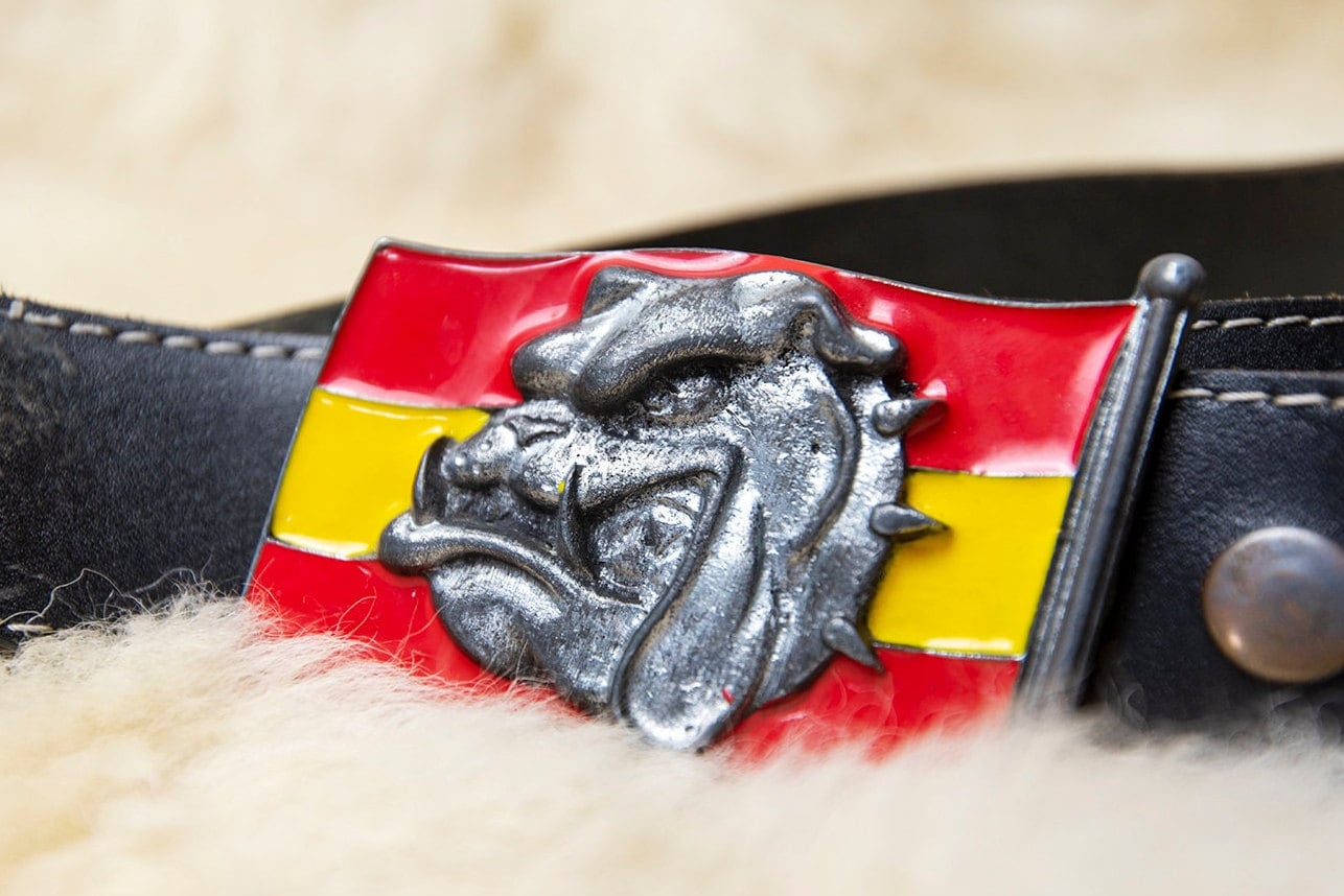 Vintage Leder Bulldog Gürtelschnalle von BoBoVintage