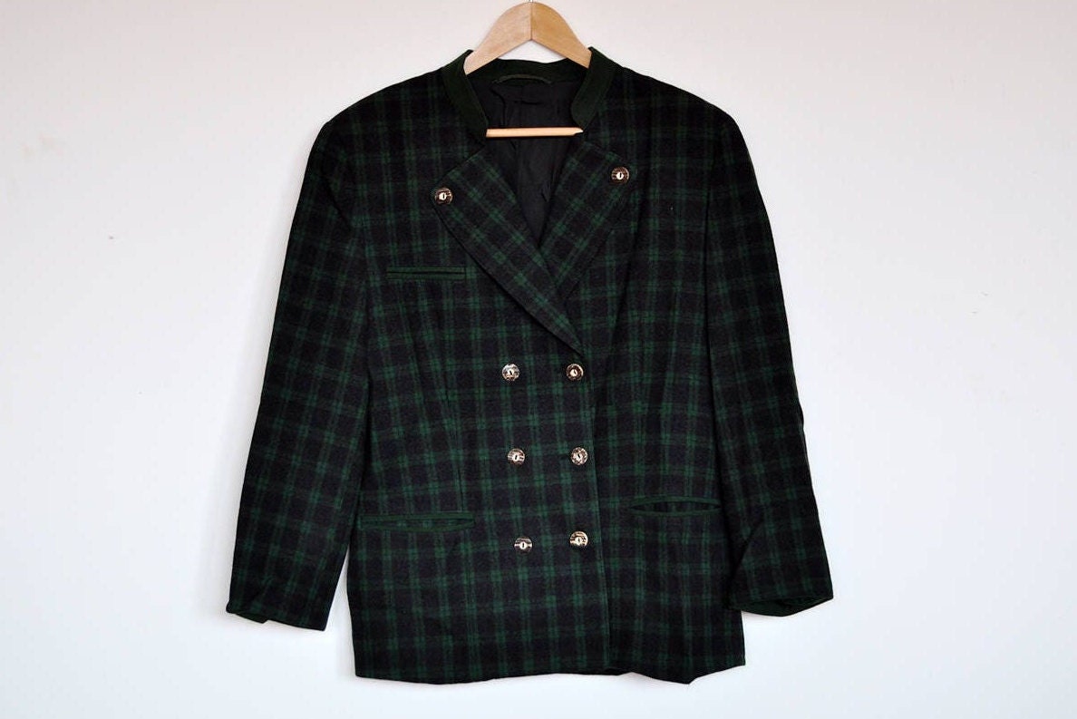 Vintage Lodenfrey Grün Und Anthrazit Karierte Rustikale Blazer Jacke von BoBoVintage