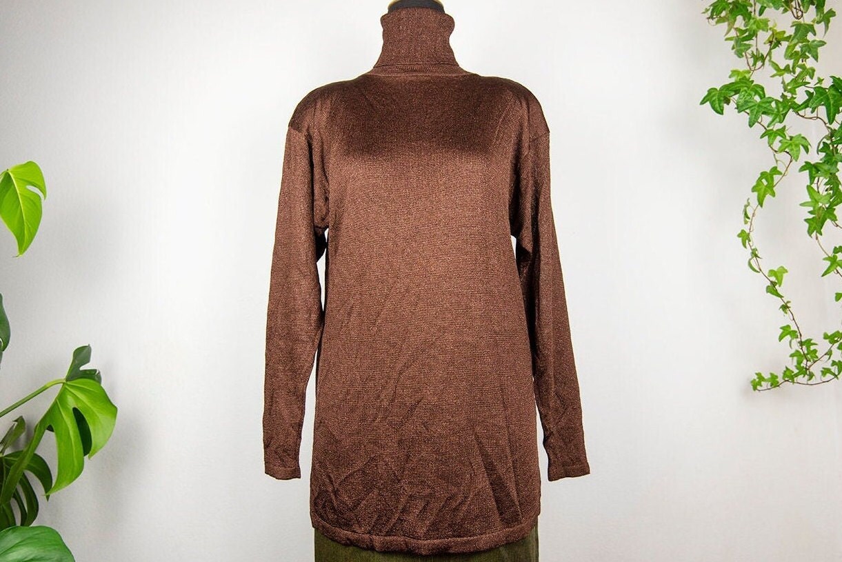 Vintage Metallic Brauner Rollkragenpullover von BoBoVintage