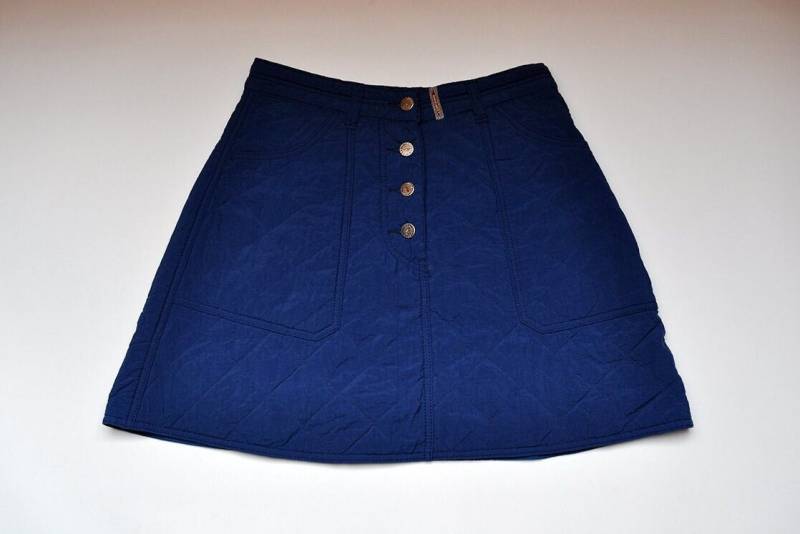 Vintage Navy Blau Gesteppte A-Linie Mini Rock von BoBoVintage