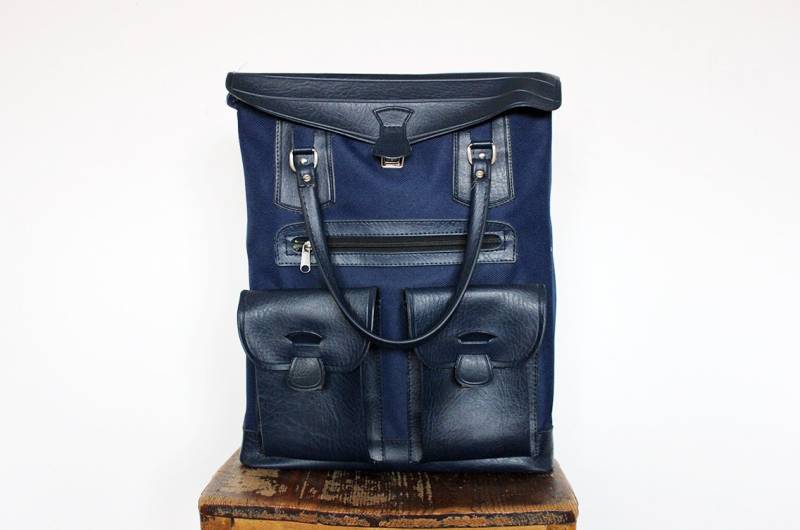 Vintage Navy Kunstleder Und Canvas Retro Gepäck Vegan Reisetasche von BoBoVintage