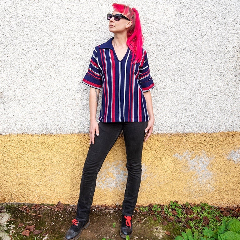 Vintage Navy Rot Und Weiß Gestreiftes Strick Top von BoBoVintage
