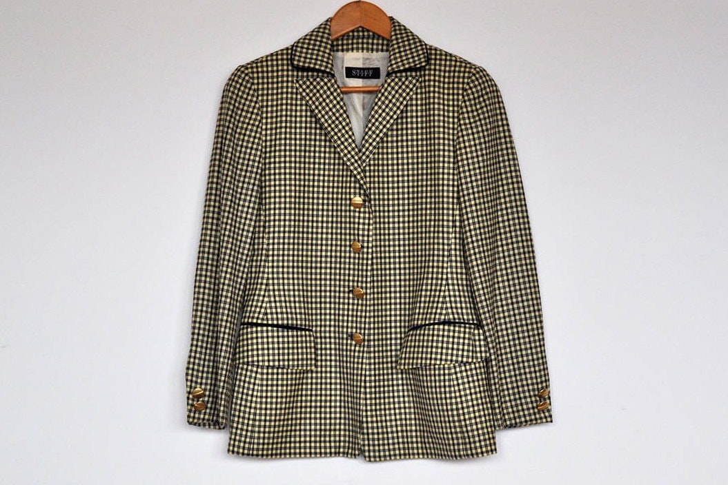 Vintage Navy Und Gelb Tartan Reiter Blazer Jacke von BoBoVintage