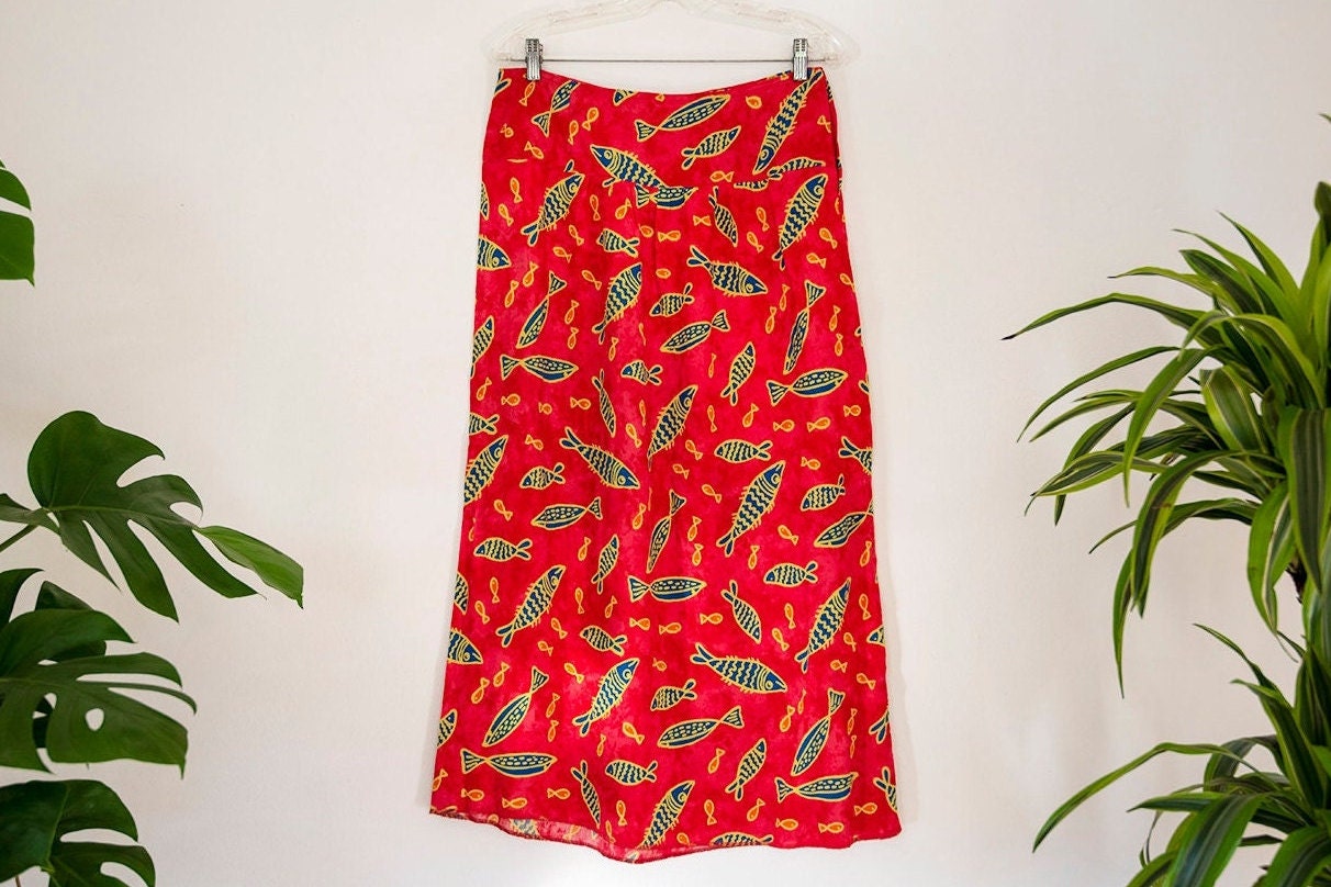 Vintage Orange Fisch Print Maxi Sommerrock von BoBoVintage