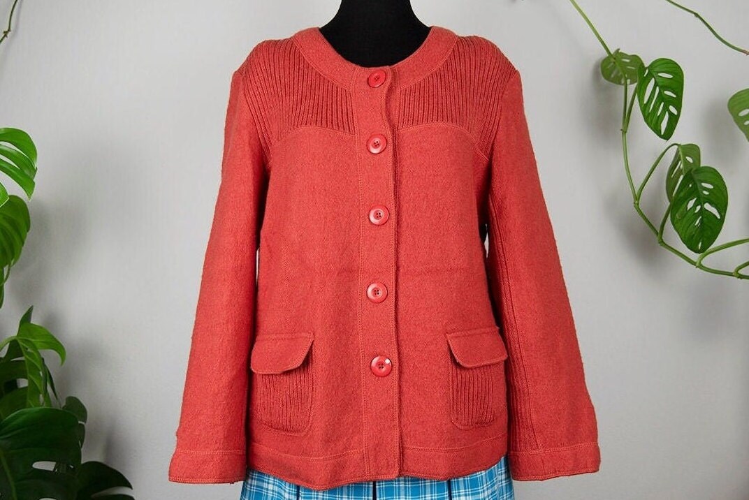 Vintage Orange Gekochte Wolle-strickjacke-Jacke von BoBoVintage