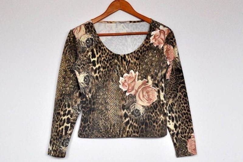 Vintage Pastell Mixed Animal Und Floral Print Langarm Stretchy Top von BoBoVintage