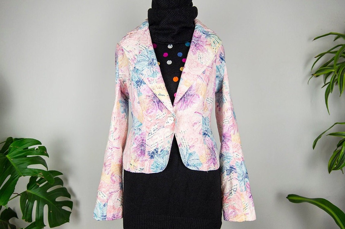 Vintage Pastell Rosa Und Blau Paisley Print Blazer von BoBoVintage