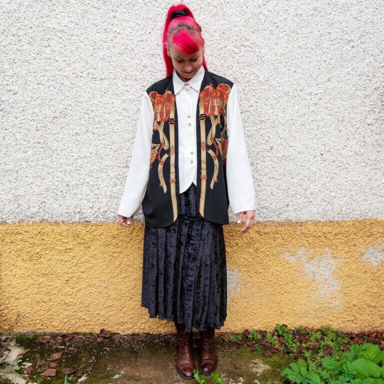 Vintage Reiter Neuheit Print Layered Shirt Und Weste Top von BoBoVintage