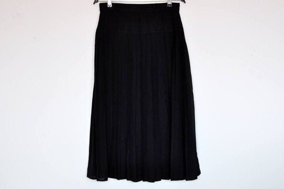 Vintage Schwarz Semi Sheer Falten Midi Rock von BoBoVintage