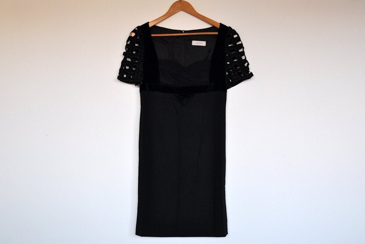 Vintage Schwarze Ausschnitt Kurzarm Midi-Abendkleid von BoBoVintage