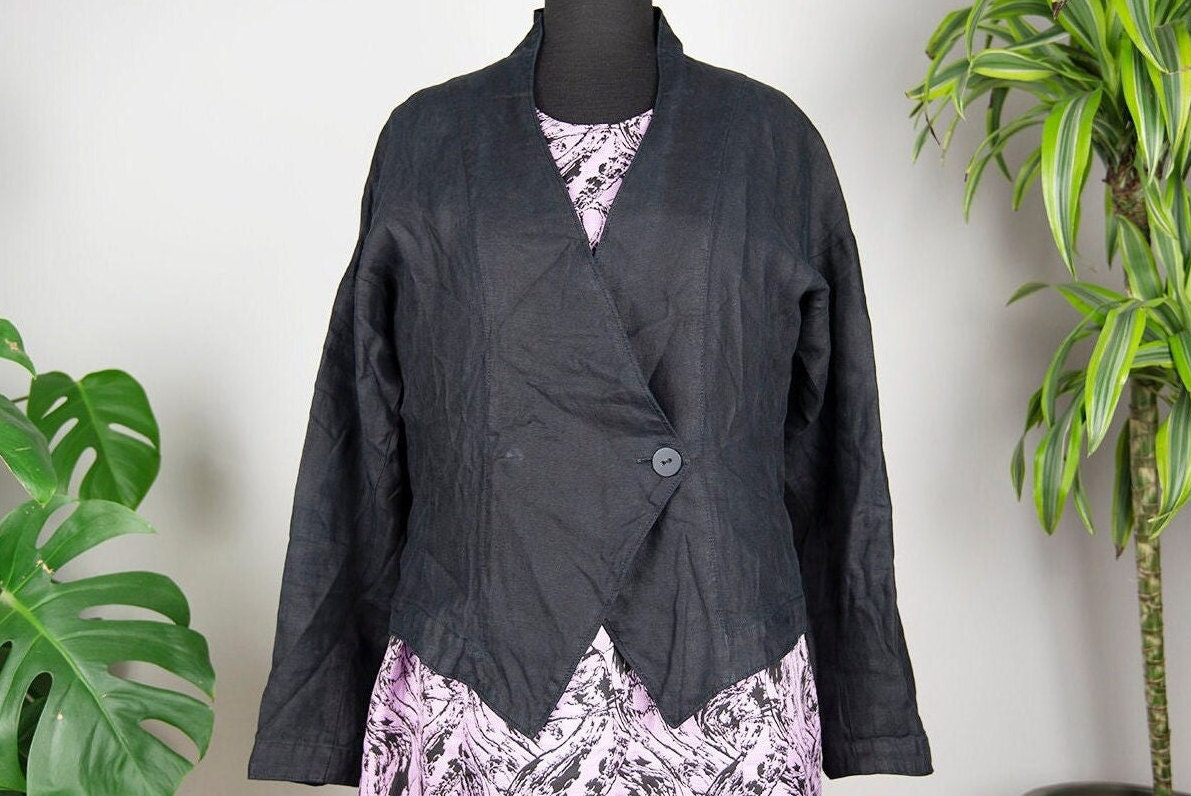 Vintage Schwarze Leinen Jacke von BoBoVintage