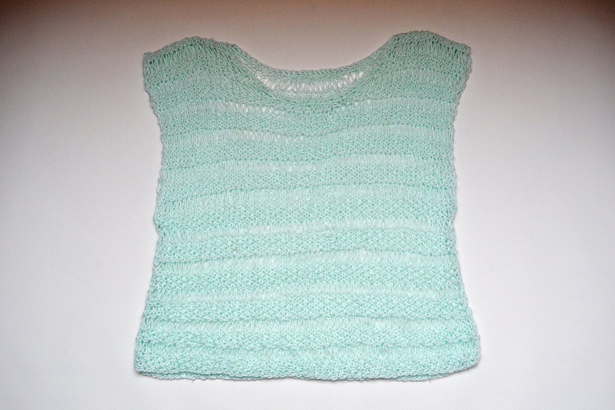 Vintage Seafoam Handgemachtes Lockeres Strick Top von BoBoVintage