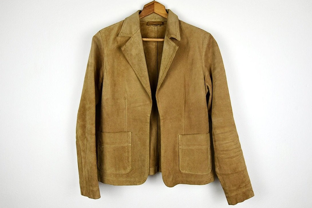 Vintage Tan Wildleder Öffnen Front Blazer Jacke von BoBoVintage