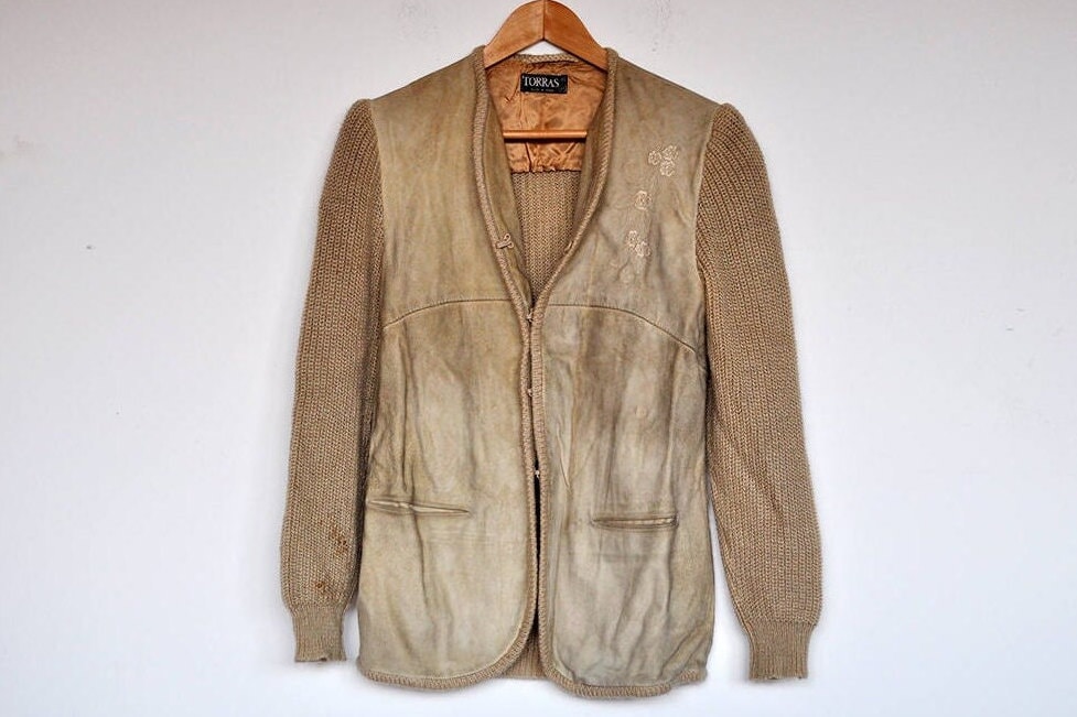 Vintage Tan Wildleder Und Strickjacke von BoBoVintage