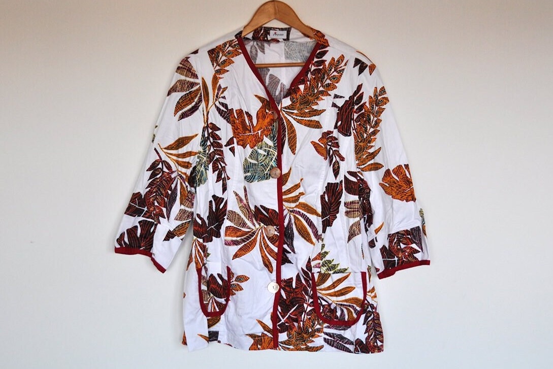 Vintage Übergroße Blätter Print Leichte Jacke von BoBoVintage