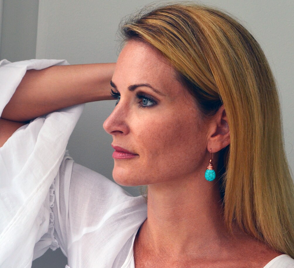 Boho Kupfer Ohrringe Draht Umwickelt Teardrop Baumelt Türkis Damen Sun Schmuck Boho Kupfer Ohrringe Draht Umwickelt Teardrop Baumelt Türkis Damen Sun Schmuck von BoCadeJewelry