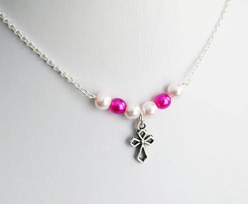 Girls Cross Necklace Ple Little Pale Pink Hot Heiliges Abendmahl Geschenk Für Ihre Mädchen Baptismus von BoCadeJewelry
