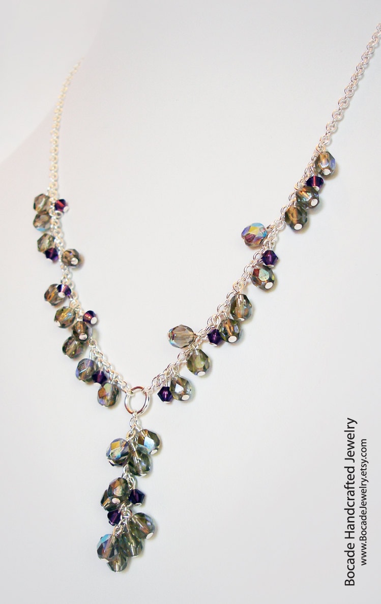 Kristall Halskette Vintage Lila Rauchiges Grau Silber Damen Bridal Schmuck Mutter Der Braut Brautjungfer von BoCadeJewelry