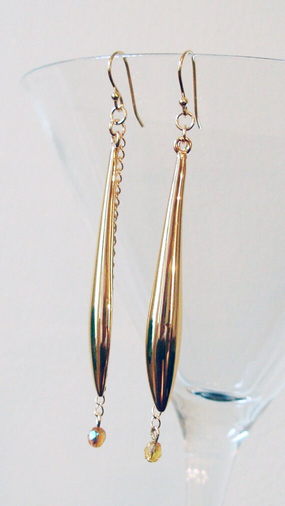 Tropfen Ohrringe Brautjungfer Moderne Einfache Baumeln Gold Damen Lange Goldohrringe Boho Geschenk Für Sie von BoCadeJewelry