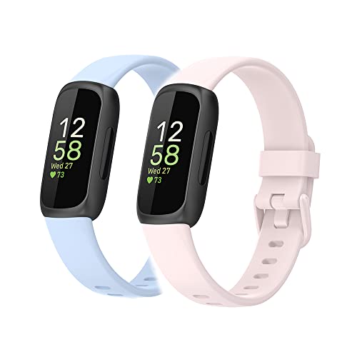 BoLuo 2 Stück Uhrenarmbänder Kompatibel mitFitbit Inspire 3 Strap, Silikon Ersatzband Watch Uhrenarmband Armband WristStrap Silikonband Armbänder Bracelet für Fitbit Inspire 3 (small, blau khaki) von BoLuo