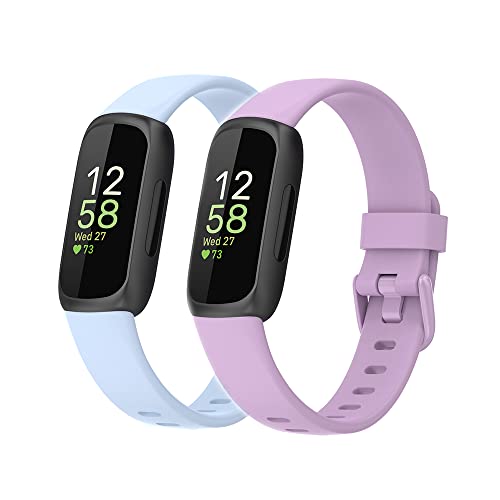 BoLuo 2 Stück Uhrenarmbänder Kompatibel mitFitbit Inspire 3 Strap, Silikon Ersatzband Watch Uhrenarmband Armband WristStrap Silikonband Armbänder Bracelet für Fitbit Inspire 3 (small, blau lila) von BoLuo