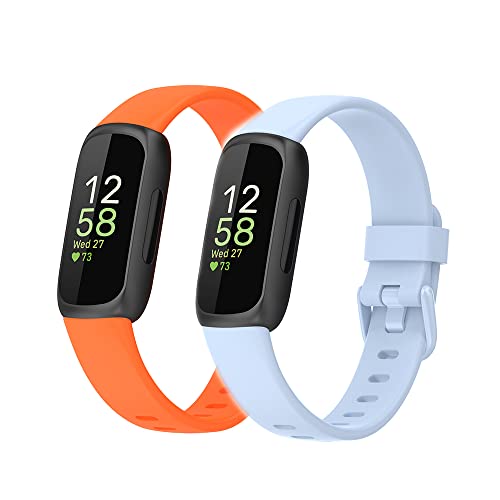 BoLuo 2 Stück Uhrenarmbänder Kompatibel mitFitbit Inspire 3 Strap, Silikon Ersatzband Watch Uhrenarmband Armband WristStrap Silikonband Armbänder Bracelet für Fitbit Inspire 3 (small, orange blau) von BoLuo