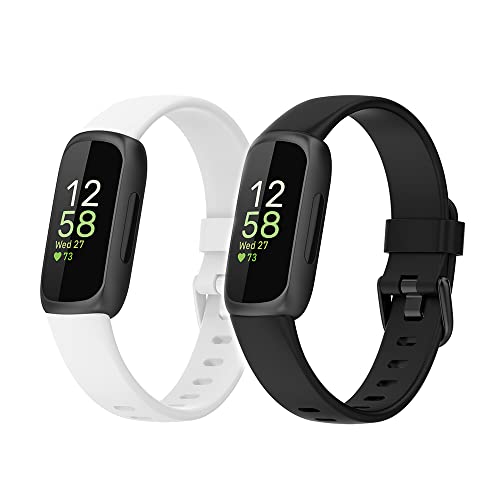 BoLuo 2 Stück Uhrenarmbänder Kompatibel mitFitbit Inspire 3 Strap, Silikon Ersatzband Watch Uhrenarmband Armband WristStrap Silikonband Armbänder Bracelet für Fitbit Inspire 3 (small, weiß schwarz) von BoLuo