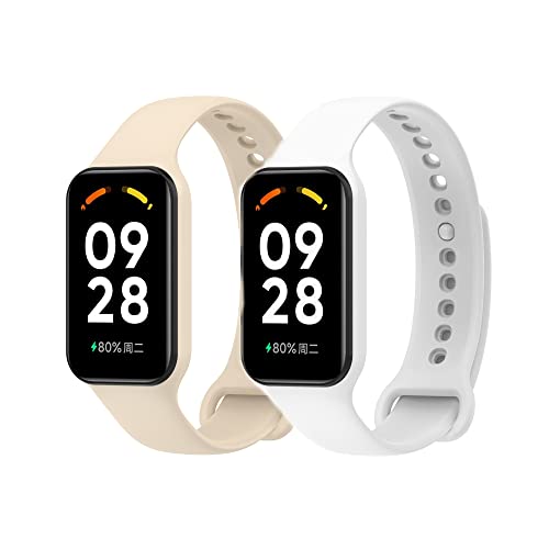 BoLuo 2 Stück Uhrenarmbänder für Redmi Smart Band 2 Strap,Silikon Ersatzband Armband Uhrenarmband Silikonband, Armbänder Wrist Strap Bracelet für Xiaomi Redmi Smart Band 2 Accessories (beige weiß) von BoLuo