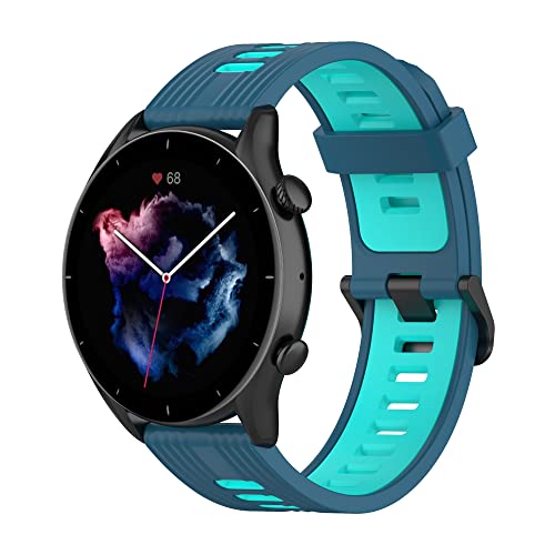 BOLUO 22mm Uhrenarmbänder für Huawei Watch GT Runner/ Watch GT3 46MM Armband, Silikon Ersatzband Uhrenarmband Armbänder Strap für Huami Amazfit GTR 3/ Amazfit GTR 3 Pro/ GTR 2 Watch (Blau Grün) von BoLuo