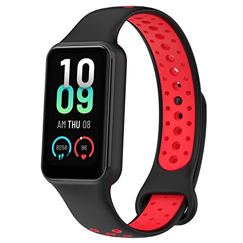 BoLuo Uhrenarmbänder Kompatibel mit Huami Amazfit Band 7 Strap, Silikon Ersatzband Watch Uhrenarmband Armband WristStrap Silikonband Armbänder Bracelet für Huami Amazfit Band 7 Watch (Schwarz Rot) von BoLuo