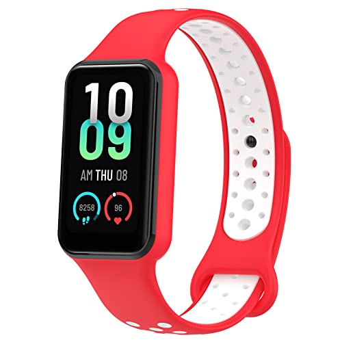 BoLuo Uhrenarmbänder Kompatibel mit Huami Amazfit Band 7 Strap, Silikon Ersatzband Watch Uhrenarmband Armband WristStrap Silikonband Armbänder Bracelet für Huami Amazfit Band 7 Watch (rot-Weiss) von BoLuo