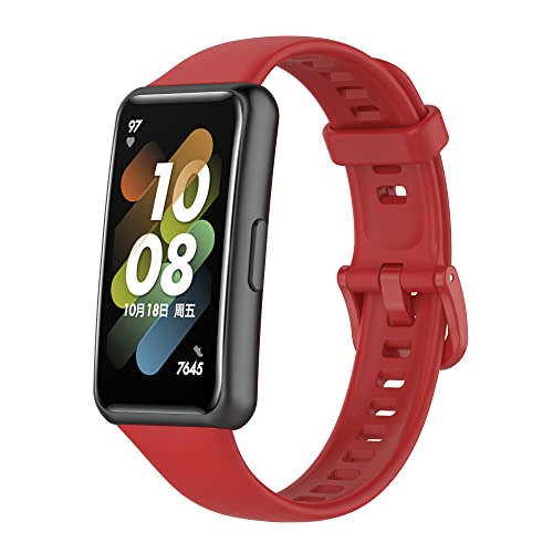 BoLuo Uhrenarmbänder für Huawei Band 7 Watchband, Sport Silikon Ersatzband Armband Uhrenarmband Silikonband Strap Armbänder Wrist Strap Bracelet für Huawei Band 7 Watch Accessories (rot) von BoLuo