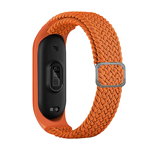 BoLuo Watch Armband für Xiaomi Mi Band 6,Nylon Braided Stretch Solo Loop Ersatzband Watch Armband Strap,Uhrenarmband Armbänder Bracelet für Xiaomi Mi Band 6 5 4 3 Watch Accessories (Orange) von BoLuo