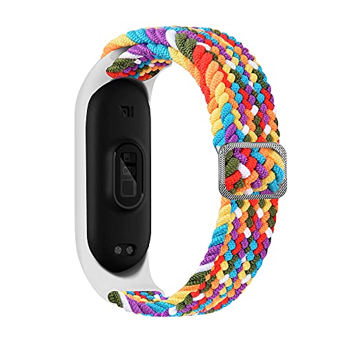 BoLuo Watch Armband für Xiaomi Mi Band 6,Nylon Braided Stretch Solo Loop Ersatzband Watch Armband Strap,Uhrenarmband Armbänder Bracelet für Xiaomi Mi Band 6 5 4 3 Watch Accessories (Regenbogen) von BoLuo