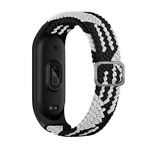 BoLuo Watch Armband für Xiaomi Mi Band 6,Nylon Braided Stretch Solo Loop Ersatzband Watch Armband Strap,Uhrenarmband Armbänder Bracelet für Xiaomi Mi Band 6 5 4 3 Watch Accessories (Schwarz-Weiss) von BoLuo