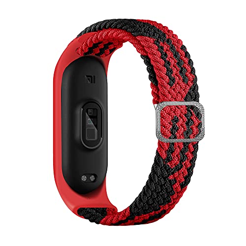 BoLuo Watch Armband für Xiaomi Mi Band 6,Nylon Braided Stretch Solo Loop Ersatzband Watch Armband Strap,Uhrenarmband Armbänder Bracelet für Xiaomi Mi Band 6 5 4 3 Watch Accessories (rot schwarz) von BoLuo